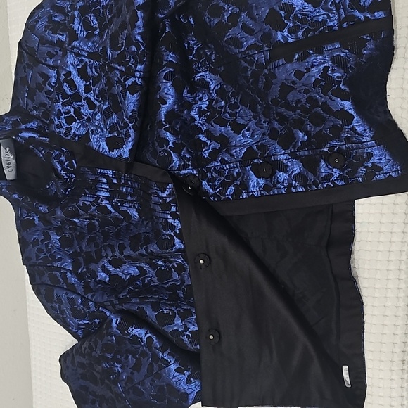 Carlisle Royal Blue Black Jaquard Floral Evening Jacket Mock Neck Size M - Picture 11 of 16